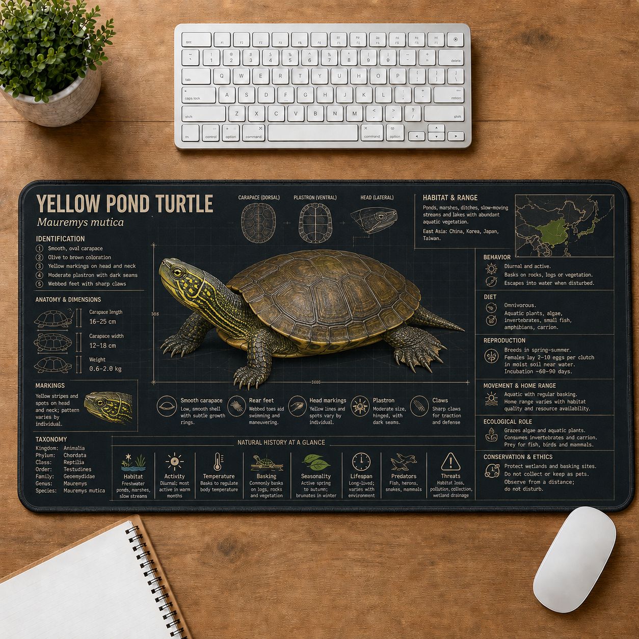 Yellow Pond Turtle Turtle and Tortoise Species Guide Desk Mat | 5To9Vibe