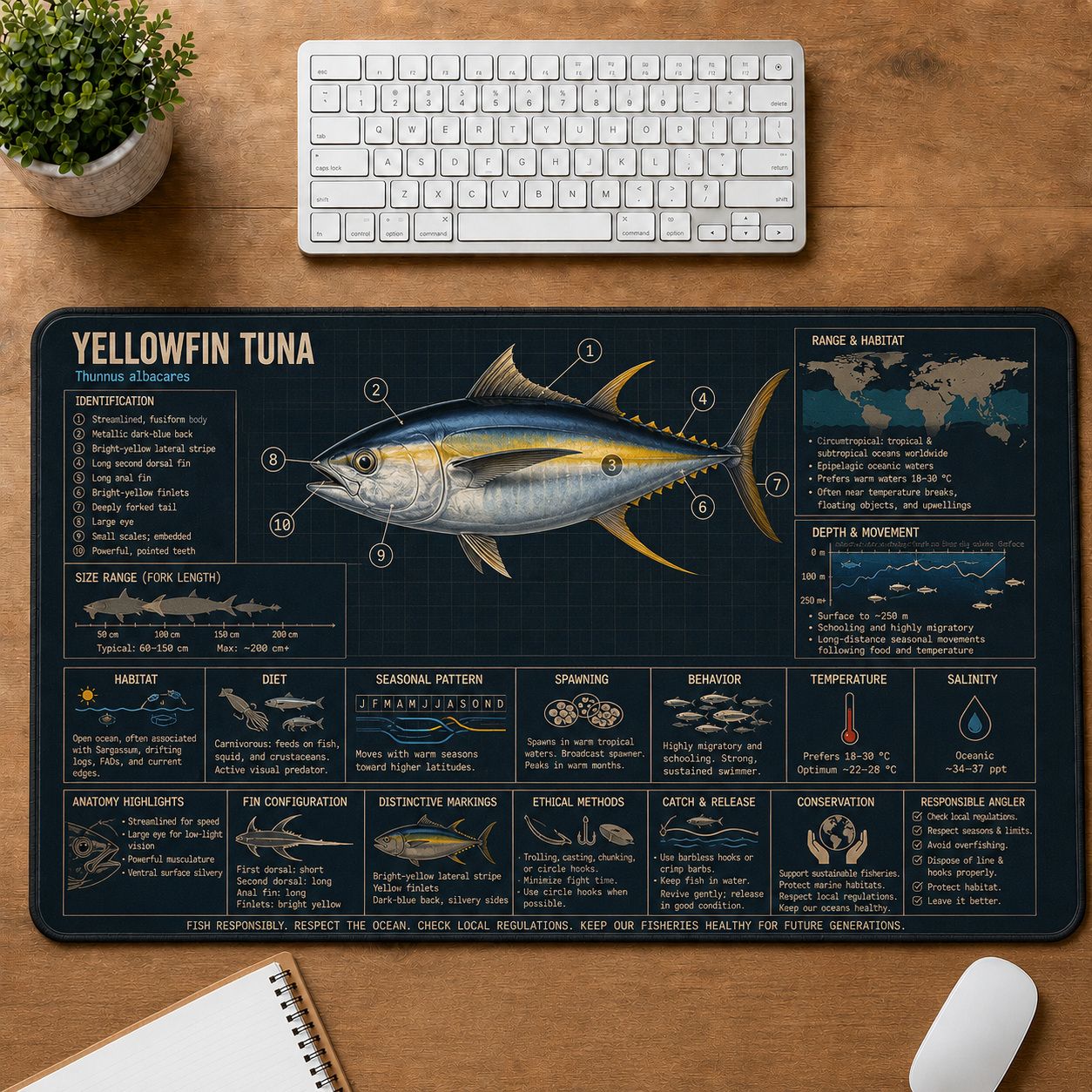 Yellowfin Tuna Fishing Field Guide Desk Mat | 5To9Vibe