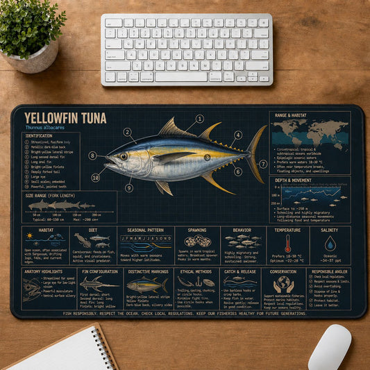 Yellowfin Tuna Fishing Field Guide Desk Mat | 5To9Vibe