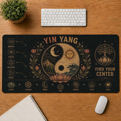Mandala Hippie Desk Mat Mouse Pad | 5To9Vibe - Yin Yang style