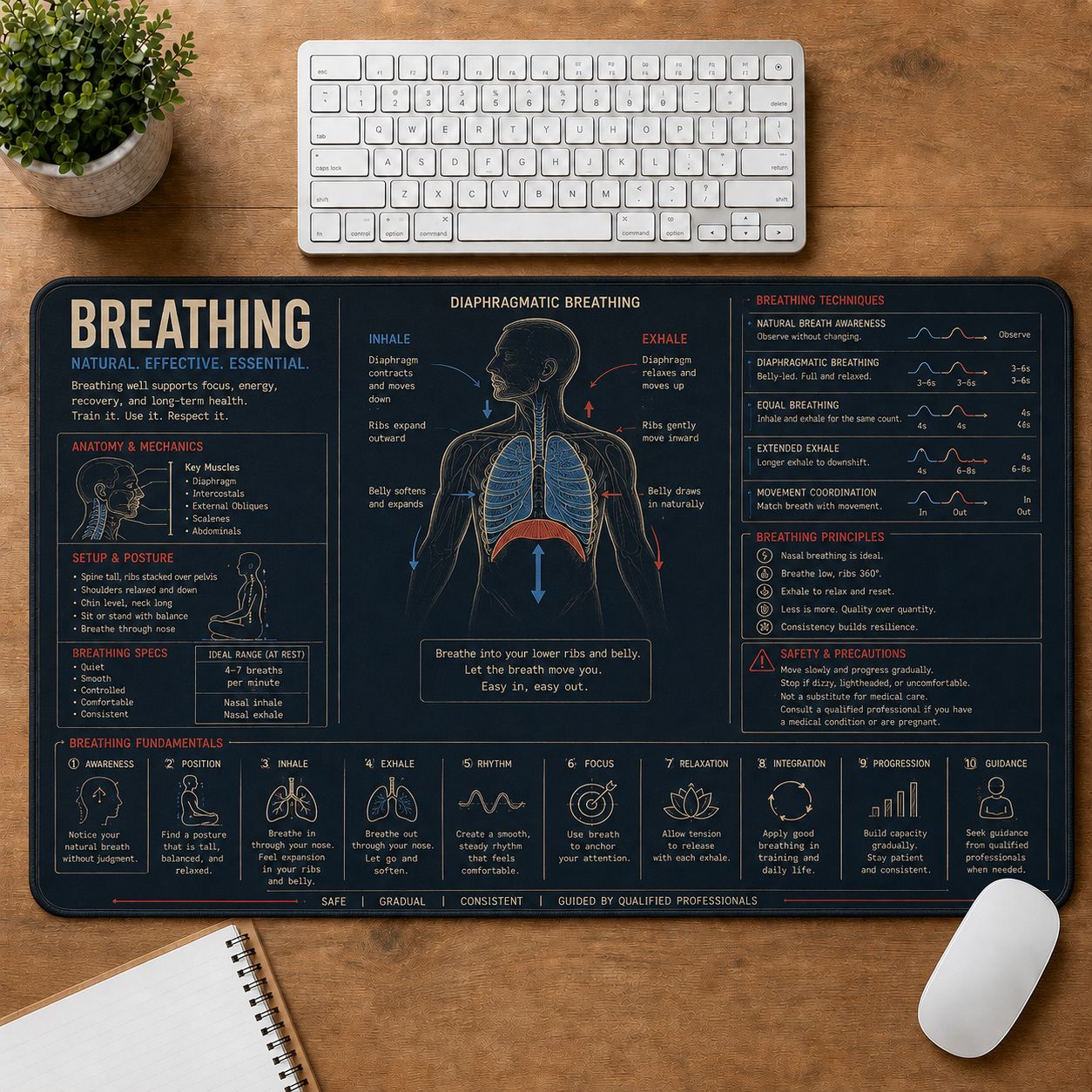 Yoga Breathing Fitness Training Guide Desk Mat | 5To9Vibe