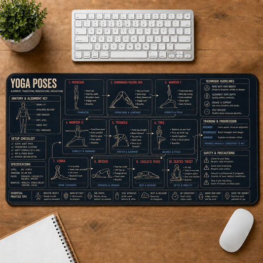 Yoga Poses Fitness Training Guide Desk Mat | 5To9Vibe
