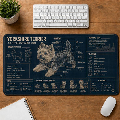 Yorkshire Terrier Dog Breed Visual Guide Desk Mat | 5To9Vibe