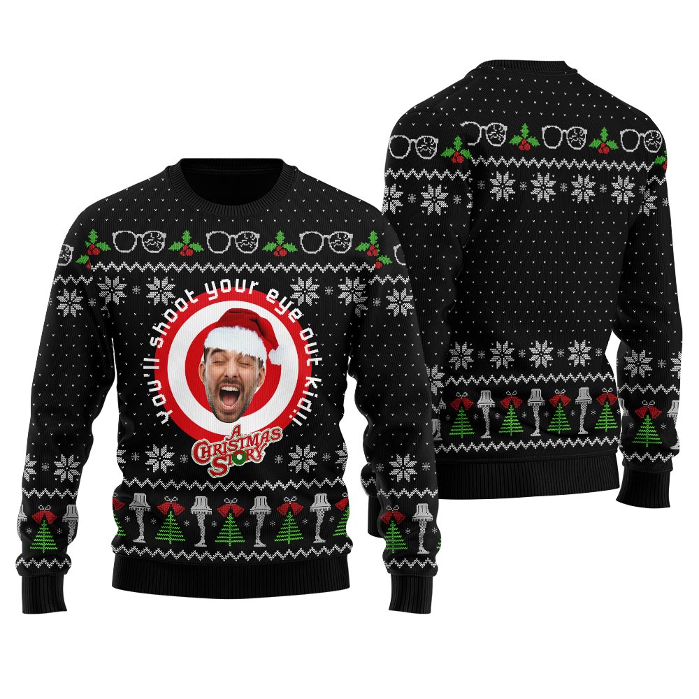You Will Shoot Your Eye Out Kid Custom Face Men's Christmas Sweater