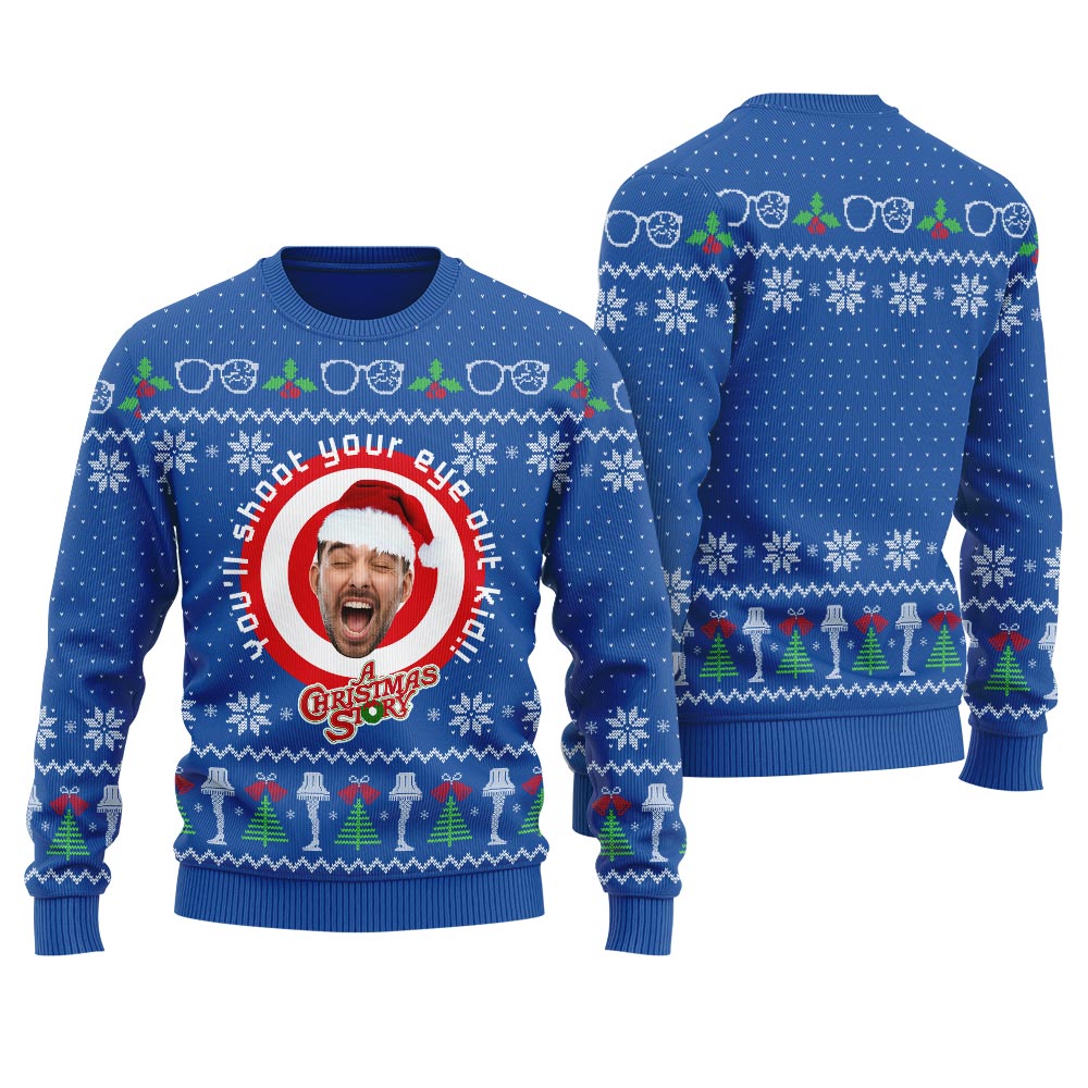 You Will Shoot Your Eye Out Kid Custom Face Men's Christmas Sweater