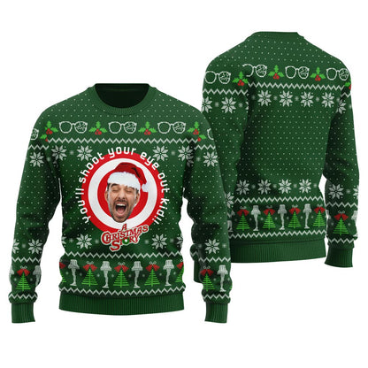 You Will Shoot Your Eye Out Kid Custom Face Men's Christmas Sweater