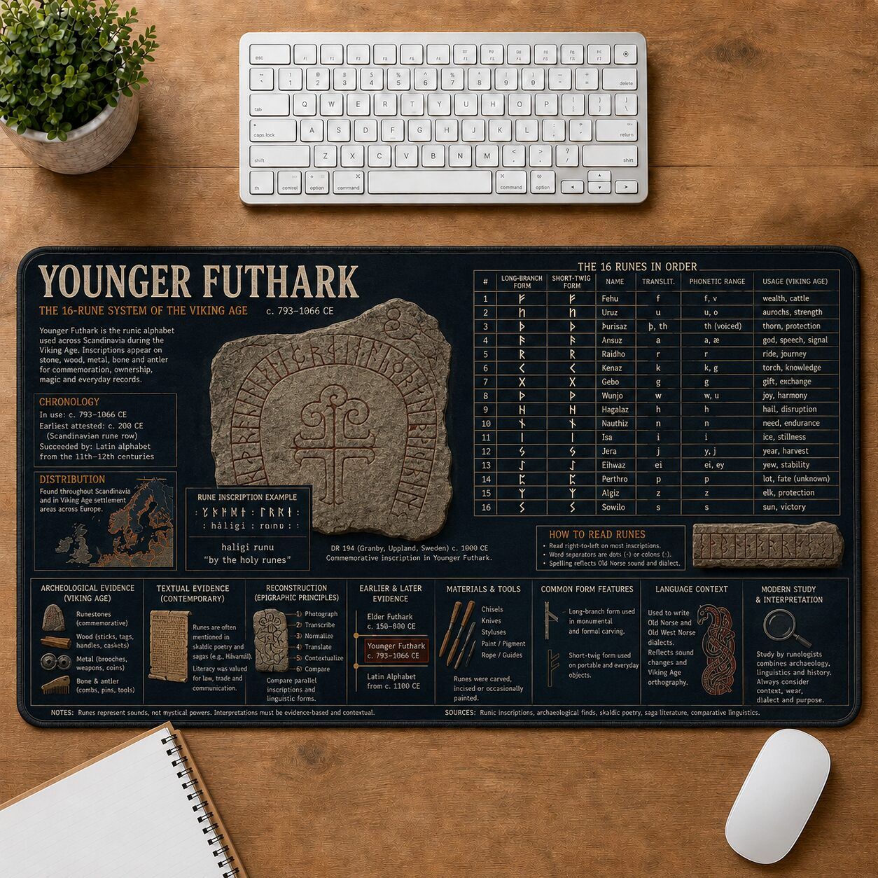 Younger Futhark Viking History and Culture Guide Desk Mat | 5To9Vibe