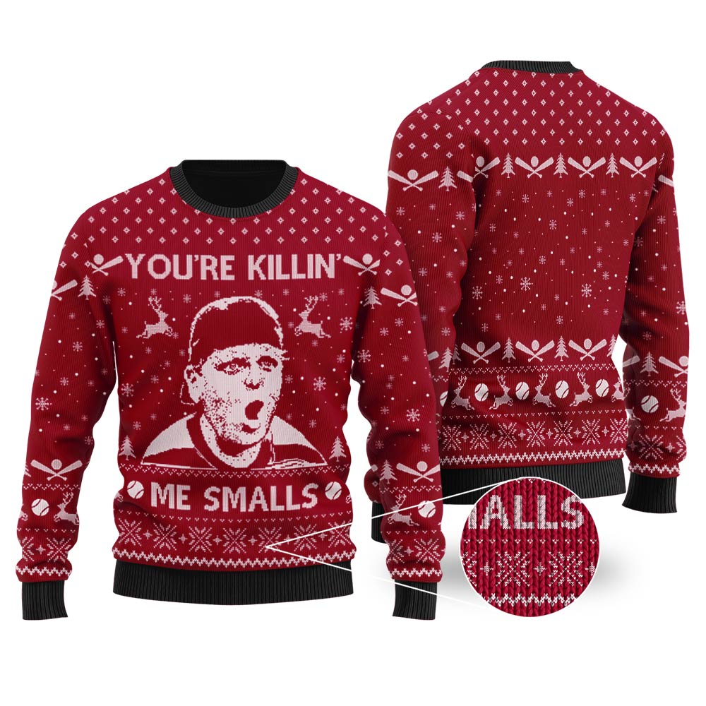 You're Killin' Me Smalls The Sandlot Ugly Christmas Sweater Cardinal Red - Funny Ugly Christmas Sweater