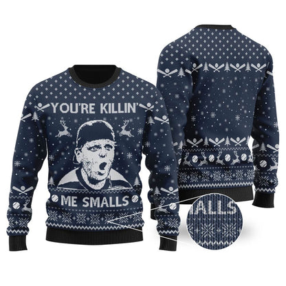You're Killin' Me Smalls The Sandlot Ugly Christmas Sweater Navy - Funny Ugly Christmas Sweater