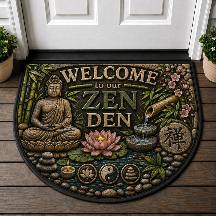 Welcome To Our Zen Den Welcome Mat - Zen Buddha Bamboo Lotus Spiritual Rug - 5to9vibe