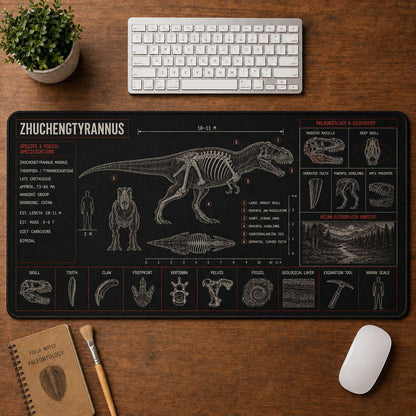Zhuchengtyrannus Dinosaur Blueprint Desk Mat | 5To9Vibe