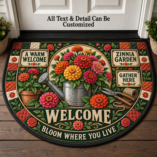 Zinnia Garden Personalized Half Round Mat | 5To9Vibe