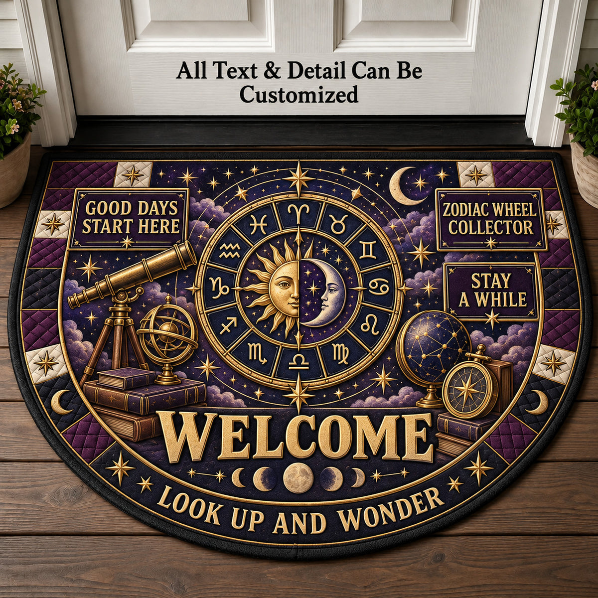 Zodiac Wheel Collector Personalized Half Round Mat | 5To9Vibe