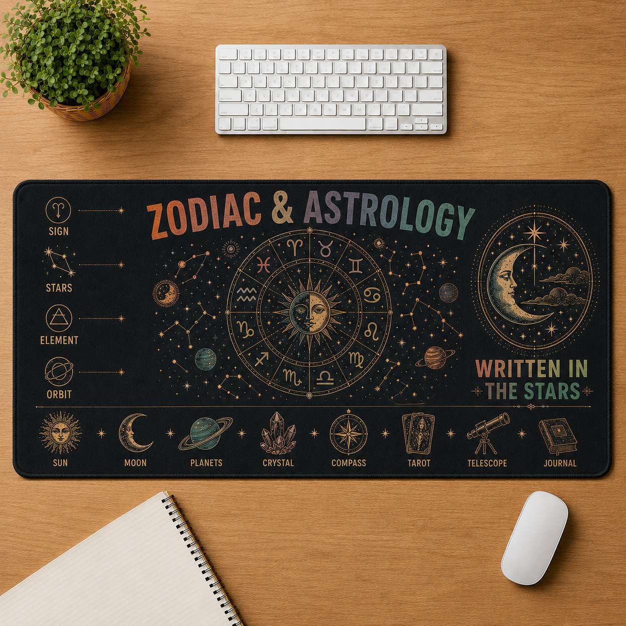 Zodiac Wheel Hippie Desk Mat Mouse Pad | 5To9Vibe - Zodiac & Astrology style