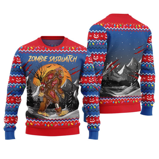 Zombie Sasquatch Funny Ugly Halloween Sweater Royal