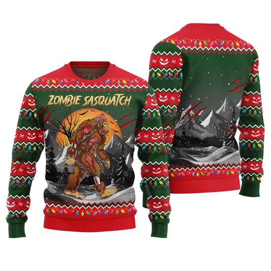 Zombie Sasquatch Halloween Sweater Forest Green