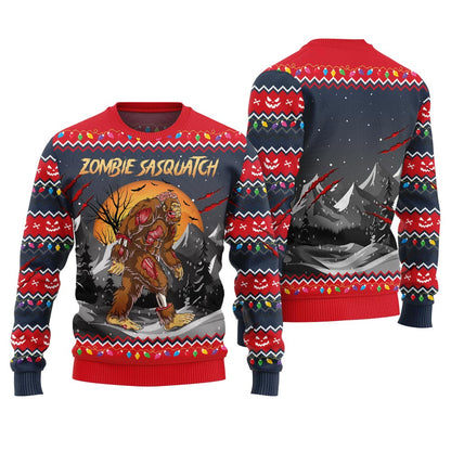 Zombie Sasquatch Halloween Ugly Sweater Navy