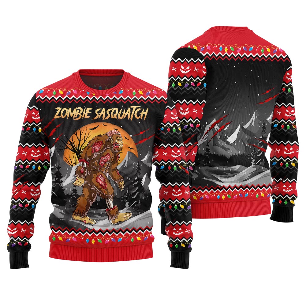 Zombie Sasquatch Ugly Halloween Sweater Black