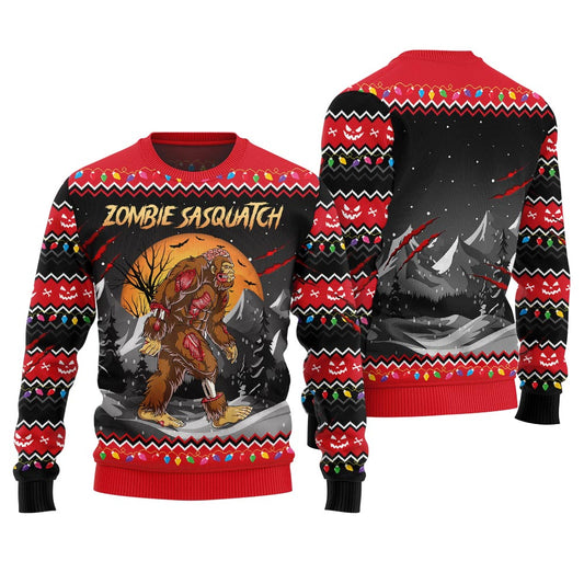 Zombie Sasquatch Ugly Halloween Sweater Black