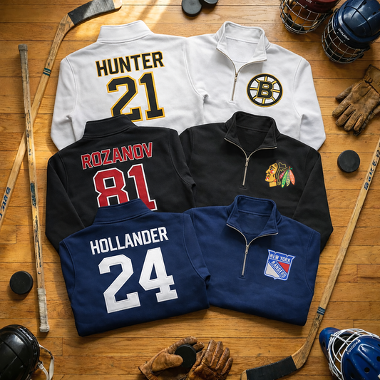Hockey Embroidered Logo Premium Quarter Zip Sweatshirt, Inspired Quarter Zip Sweater America 250