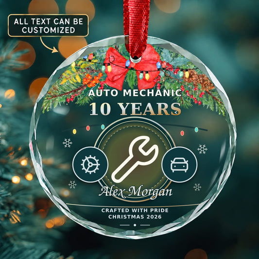 Auto Mechanic Personalized Glass Ornament | 5To9Vibe