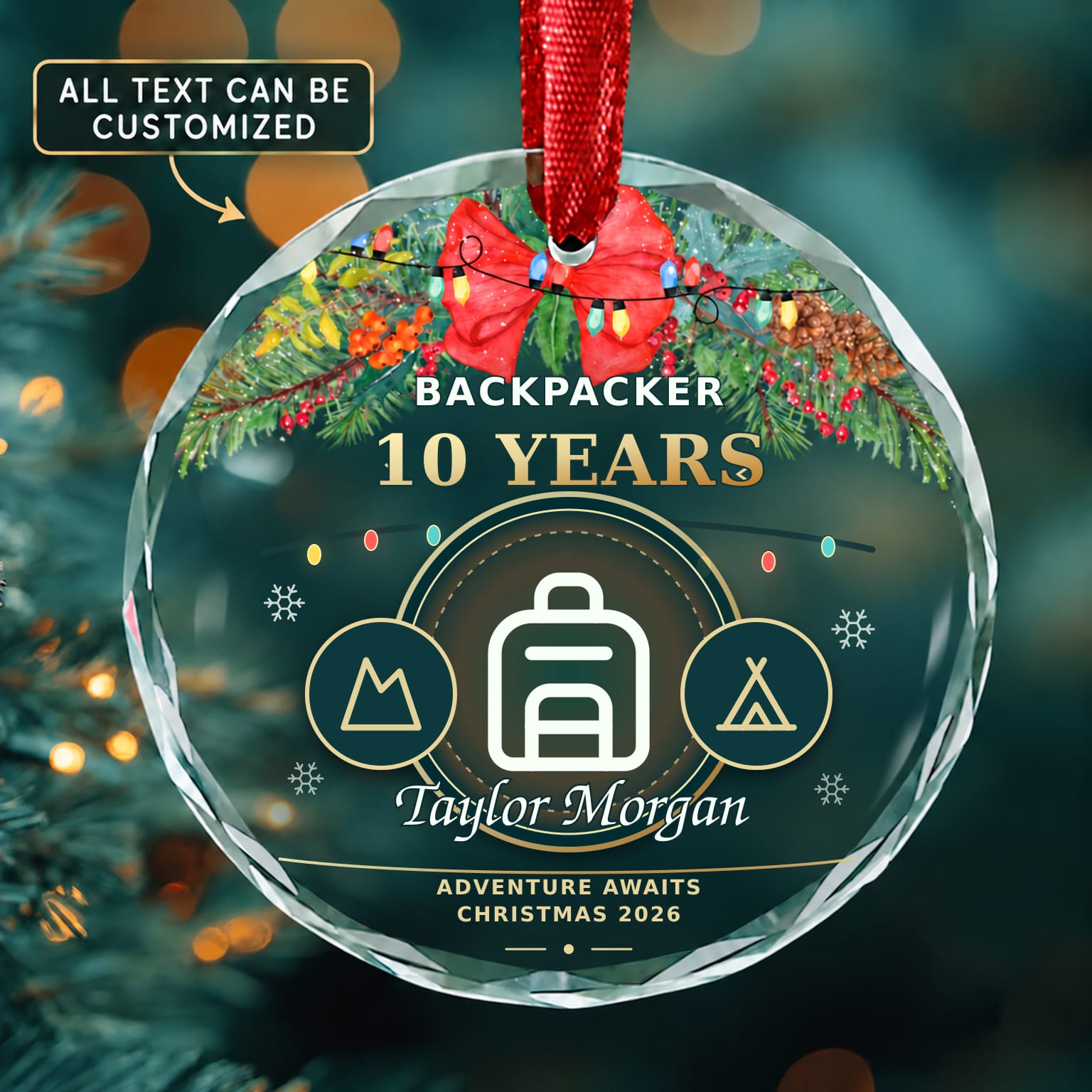 Backpacker Personalized Glass Ornament | 5To9Vibe