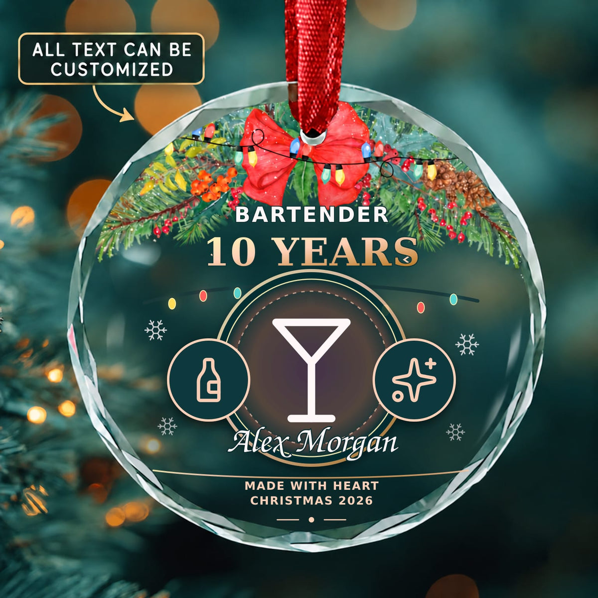 Bartender Personalized Glass Ornament | 5To9Vibe