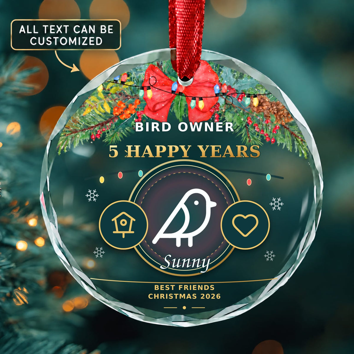Bird Owner Personalized Glass Ornament | 5To9Vibe