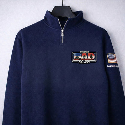 Camping The Best Dad In The Galaxy America 250 Anniversary Embroidered Logo Premium Quarter Zip Sweatshirt, Inspired Quarter Zip Sweater