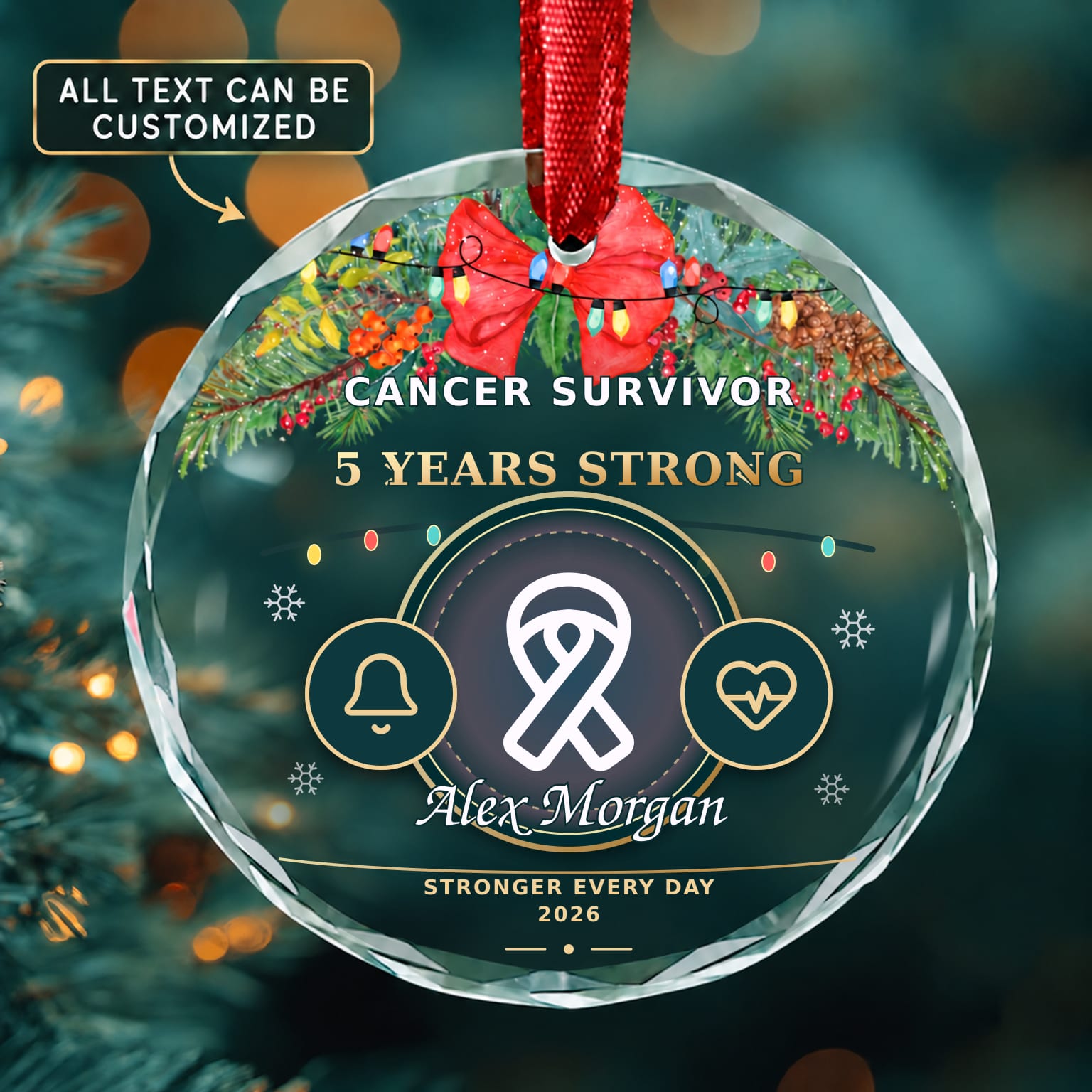 Cancer Survivor Personalized Glass Ornament | 5To9Vibe