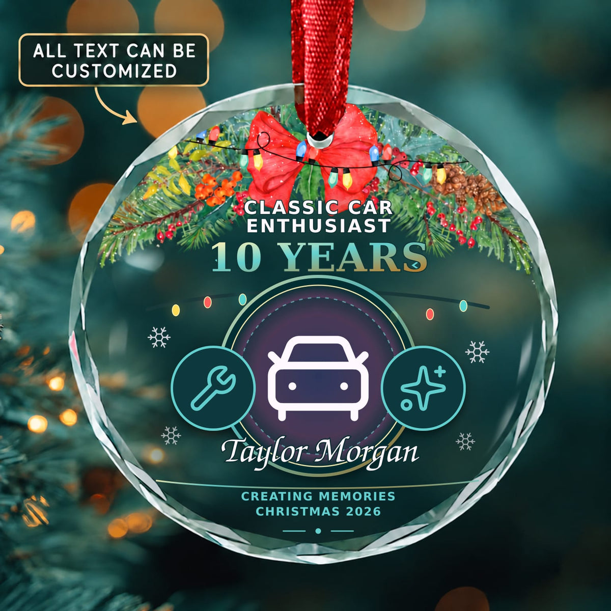 Classic Car Enthusiast Personalized Glass Ornament | 5To9Vibe