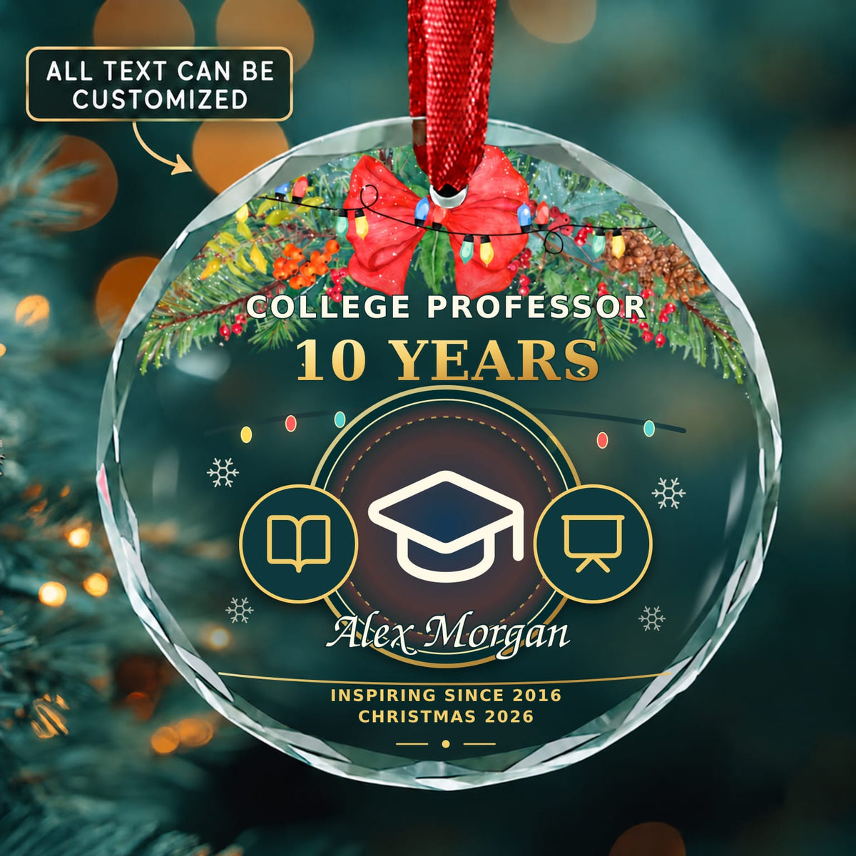 College Professor Personalized Glass Ornament | 5To9Vibe