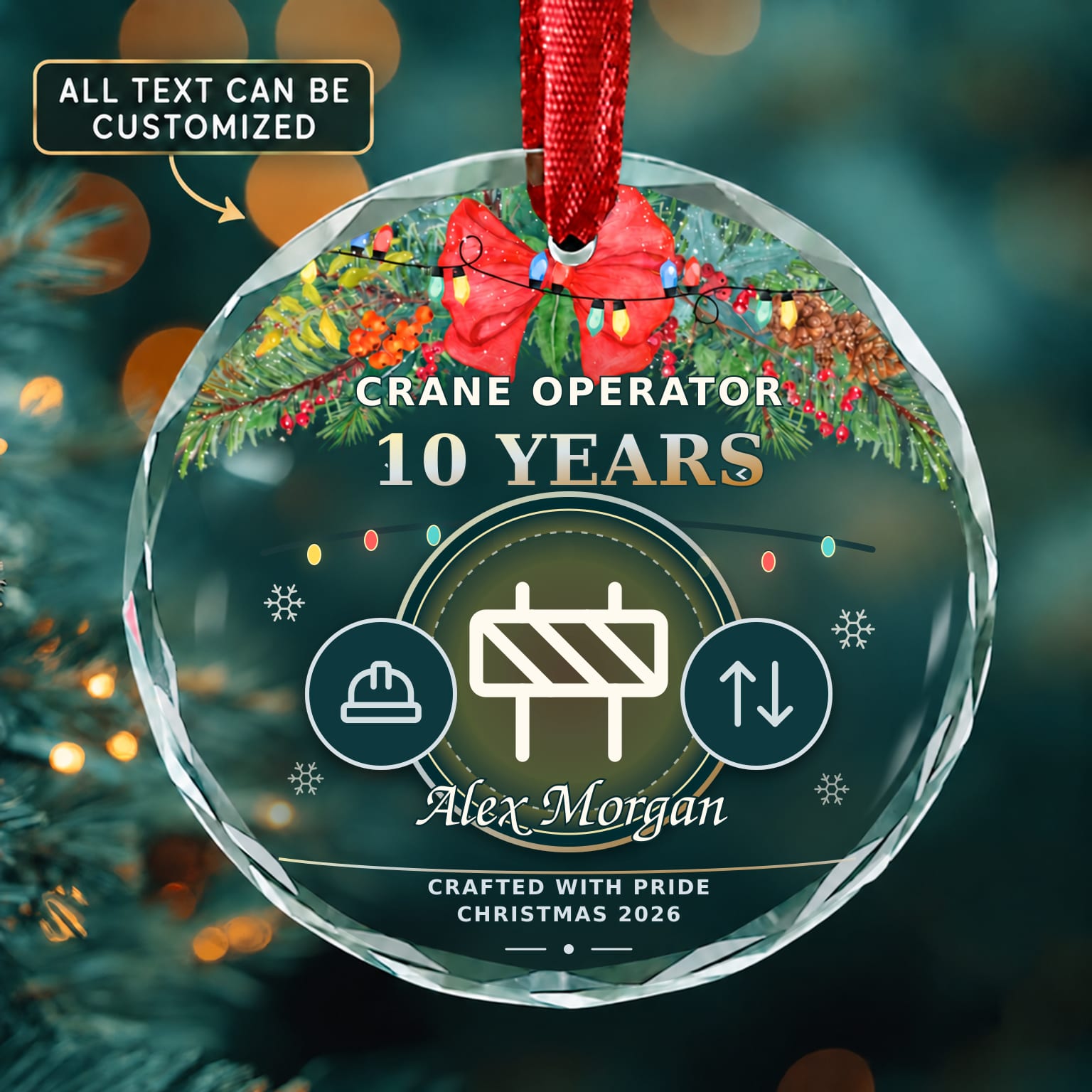 Crane Operator Personalized Glass Ornament | 5To9Vibe