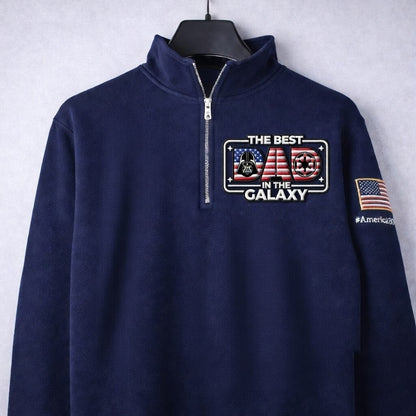 D.Vader America 250 The Best Dad In The Galaxy Anniversary Embroidered Logo Premium Quarter Zip Sweatshirt, Inspired Quarter Zip Sweater