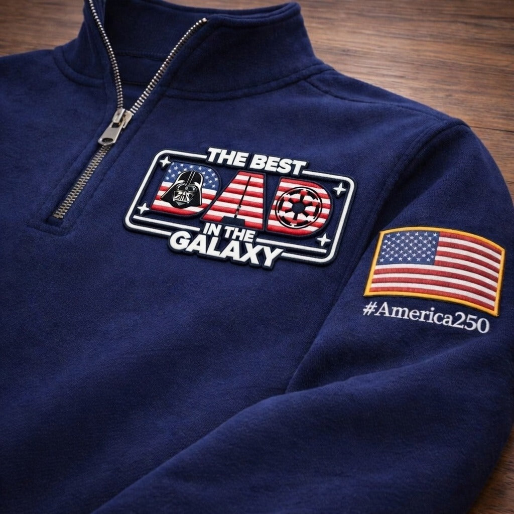 D.Vader America 250 The Best Dad In The Galaxy Anniversary Embroidered Logo Premium Quarter Zip Sweatshirt, Inspired Quarter Zip Sweater