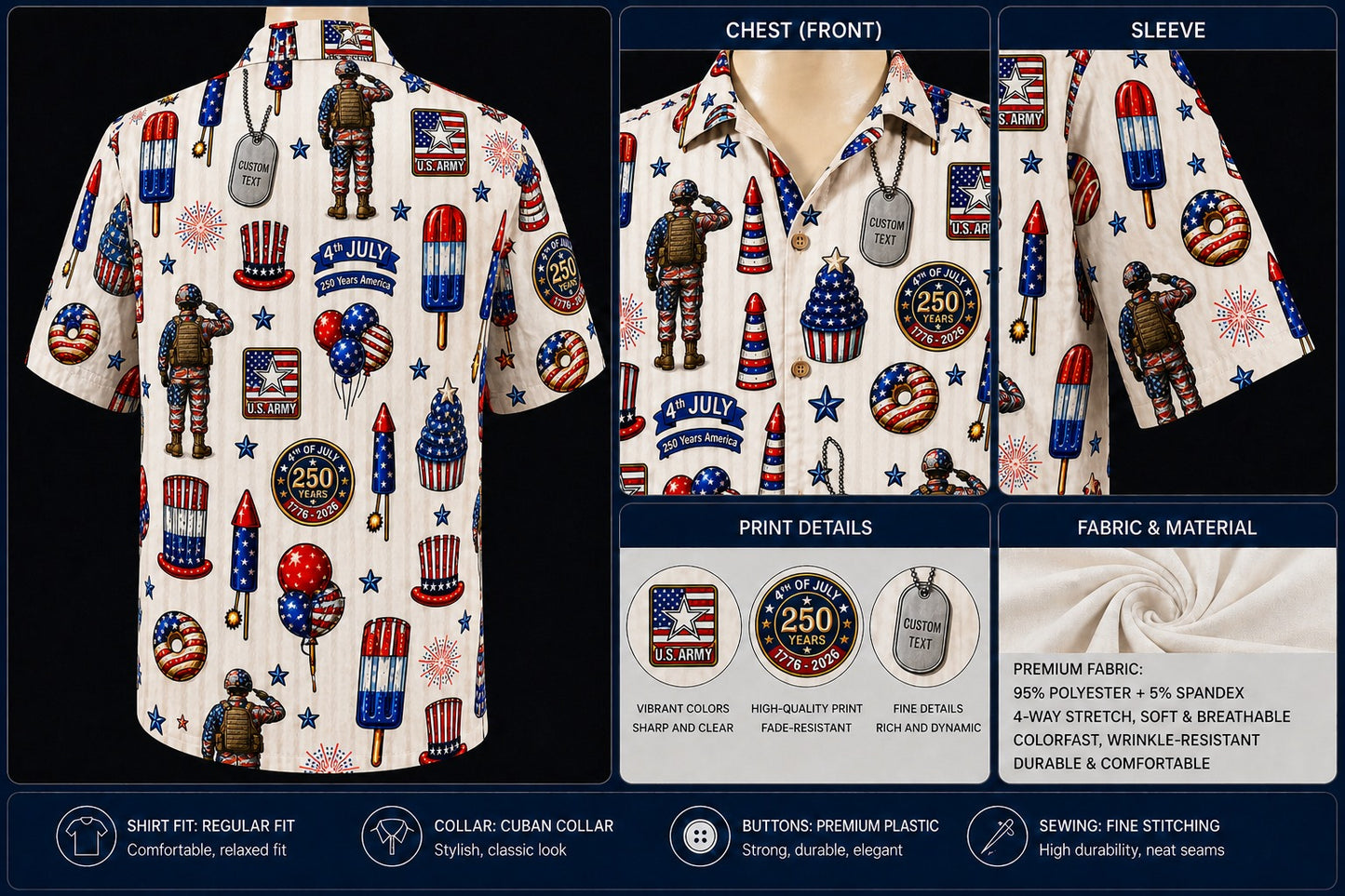 All US Army 4th July 250 Years Anniversary America Veteran Premium Unisex Hawaiian Shirt For Men and Women