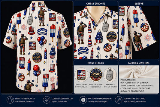 All US Army 4th July 250 Years Anniversary America Veteran Premium Unisex Hawaiian Shirt For Men and Women