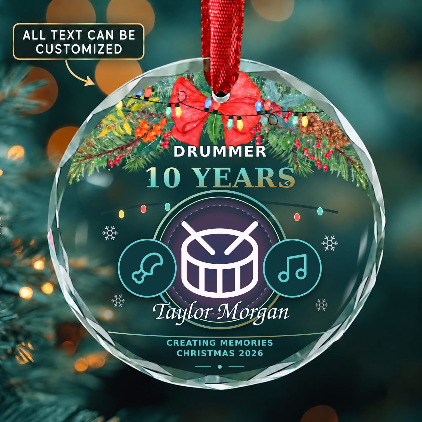 Drummer Personalized Glass Ornament | 5To9Vibe