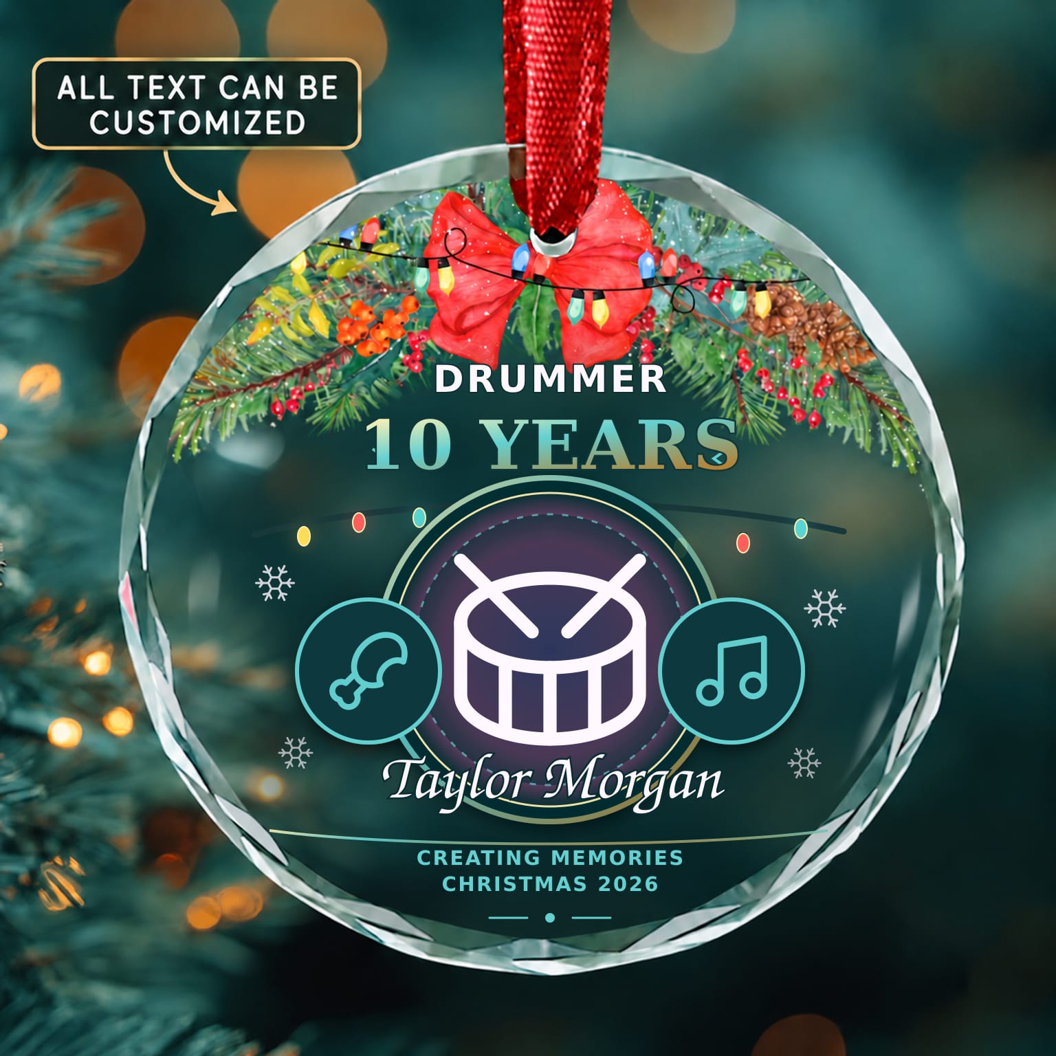 Drummer Personalized Glass Ornament | 5To9Vibe