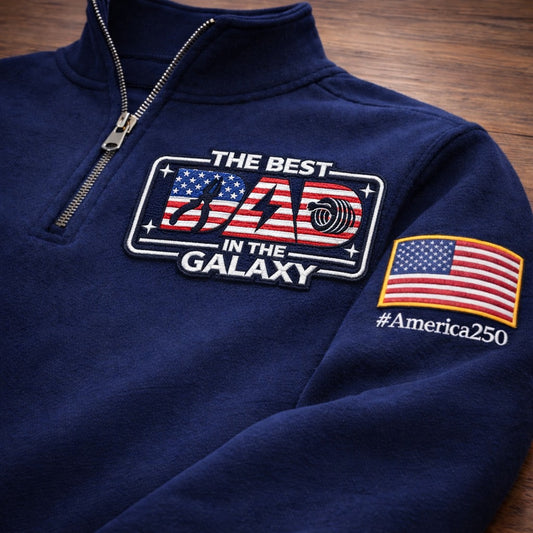 Electrician The Best Dad In The Galaxy America 250 Anniversary Embroidered Logo Premium Quarter Zip Sweatshirt, Inspired Quarter Zip Sweater