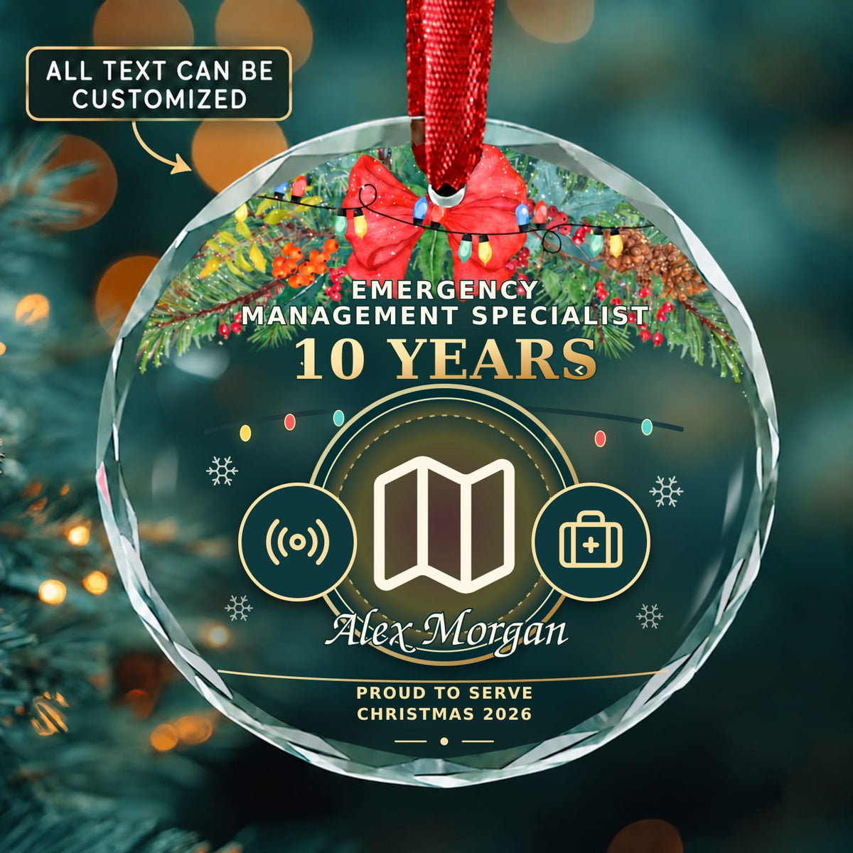 Emergency Management Specialist Personalized Glass Ornament | 5To9Vibe
