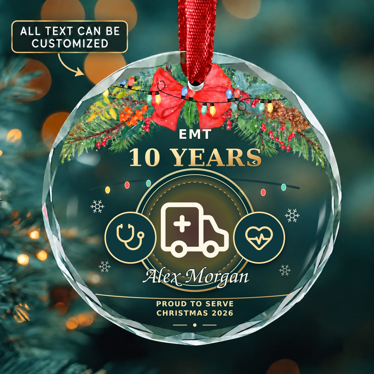 EMT Personalized Glass Ornament | 5To9Vibe