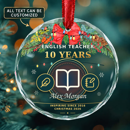 English Teacher Personalized Glass Ornament | 5To9Vibe