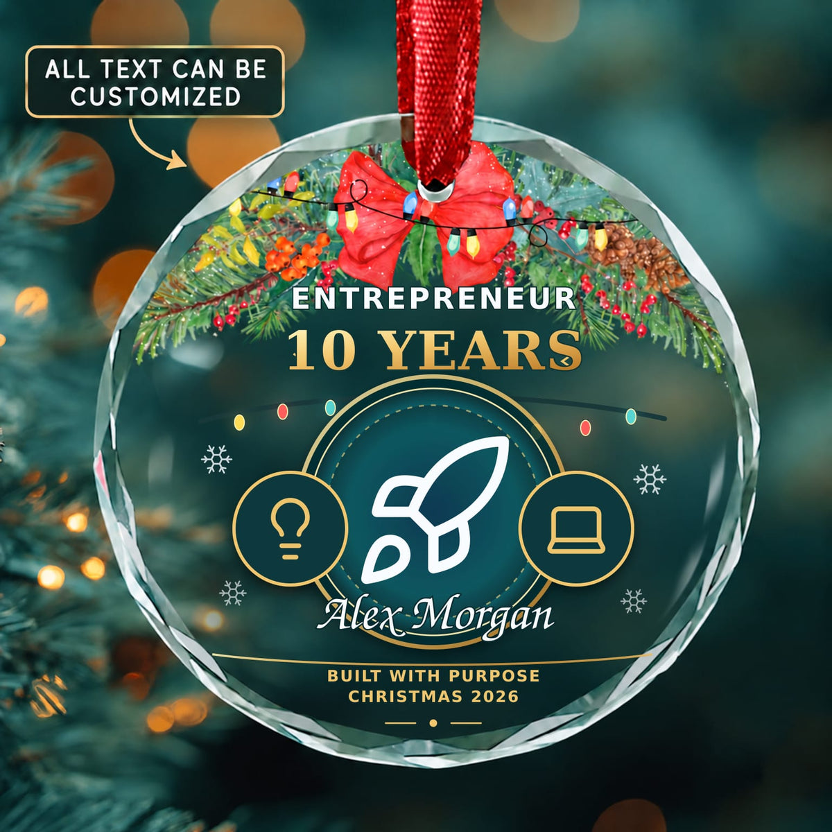 Entrepreneur Personalized Glass Ornament | 5To9Vibe