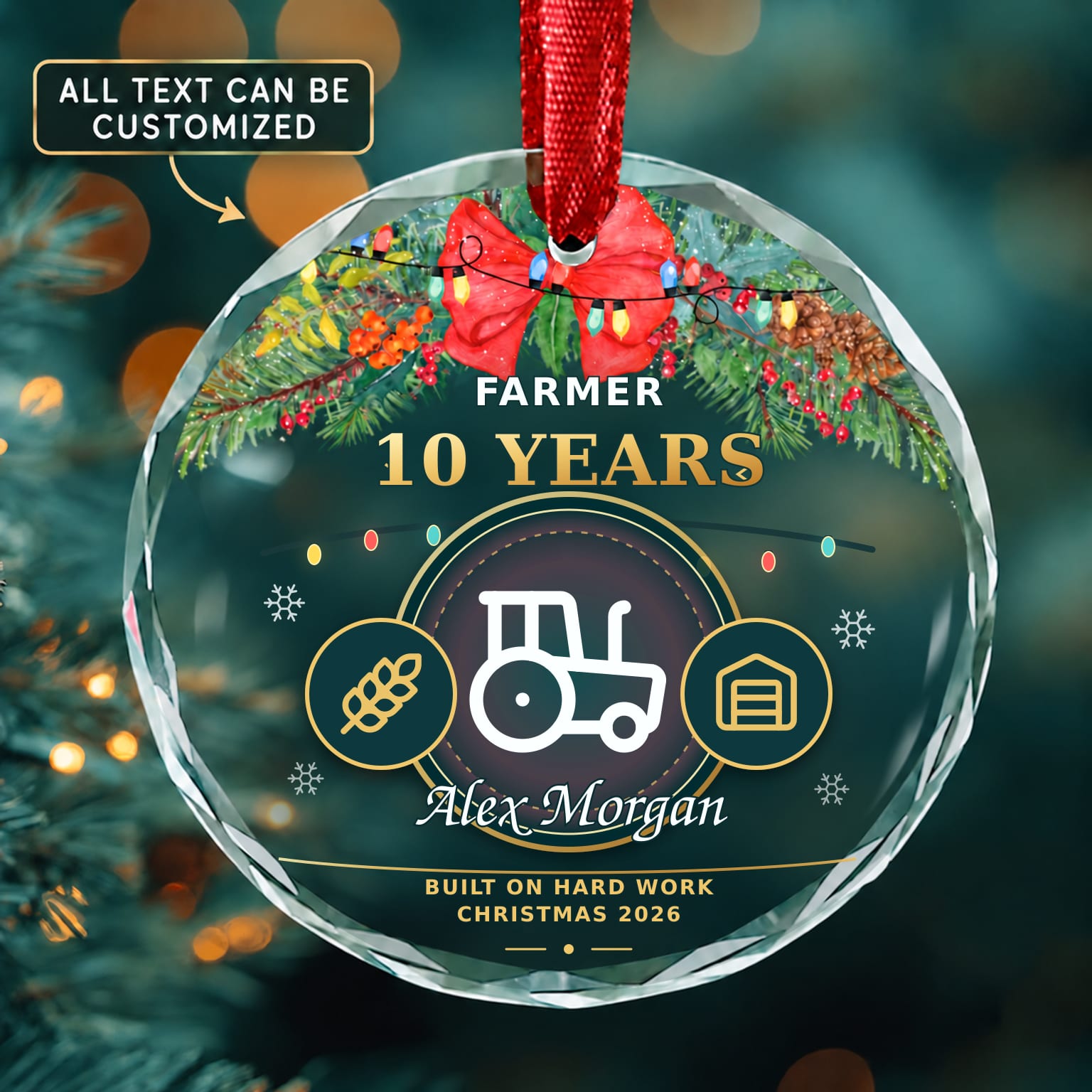 Farmer Personalized Glass Ornament | 5To9Vibe