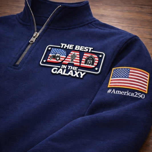Farming The Best Dad In The Galaxy America 250 Anniversary Embroidered Logo Premium Quarter Zip Sweatshirt, Inspired Quarter Zip Sweater