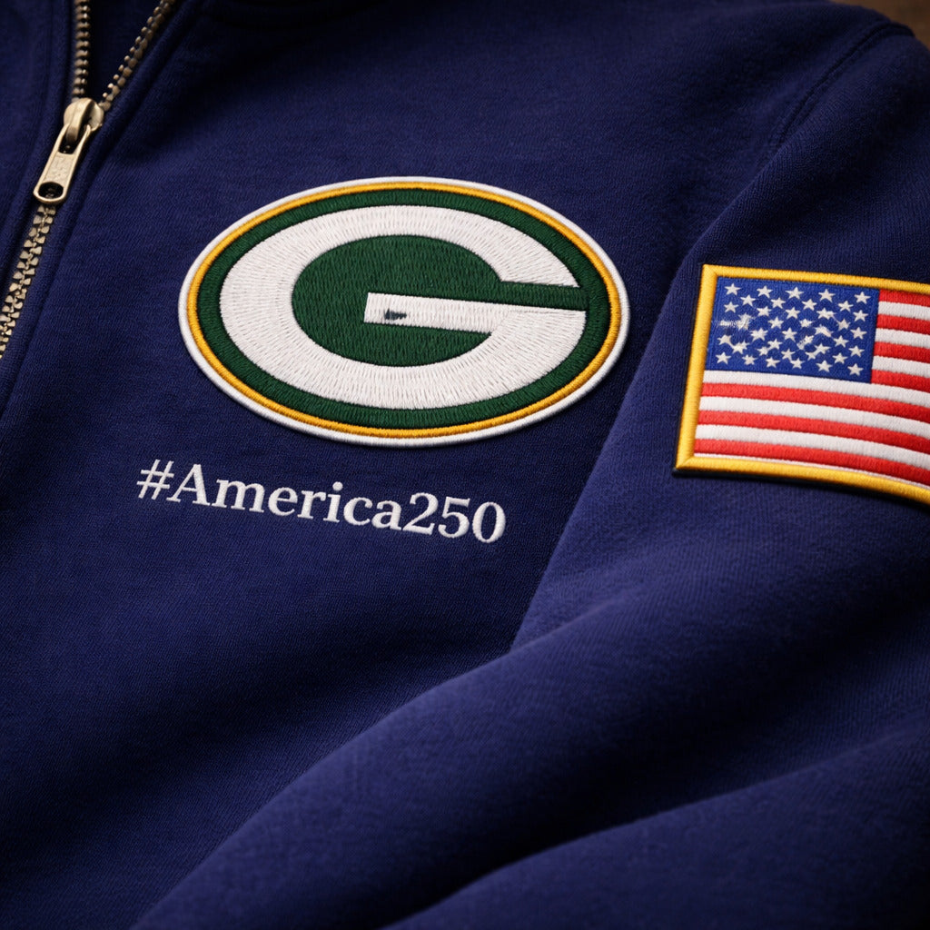 Football Logo America 250   Anniversary Embroidered Logo Premium Quarter Zip Sweatshirt, Unisex Football Sweatshirt
