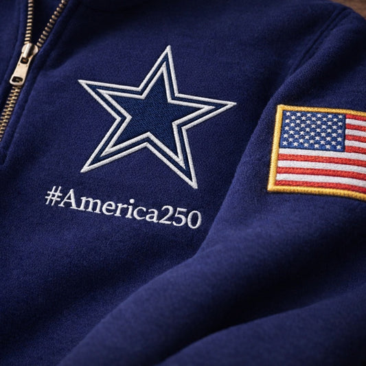 Football Logo America 250   Anniversary Embroidered Logo Premium Quarter Zip Sweatshirt, Unisex Football Sweatshirt