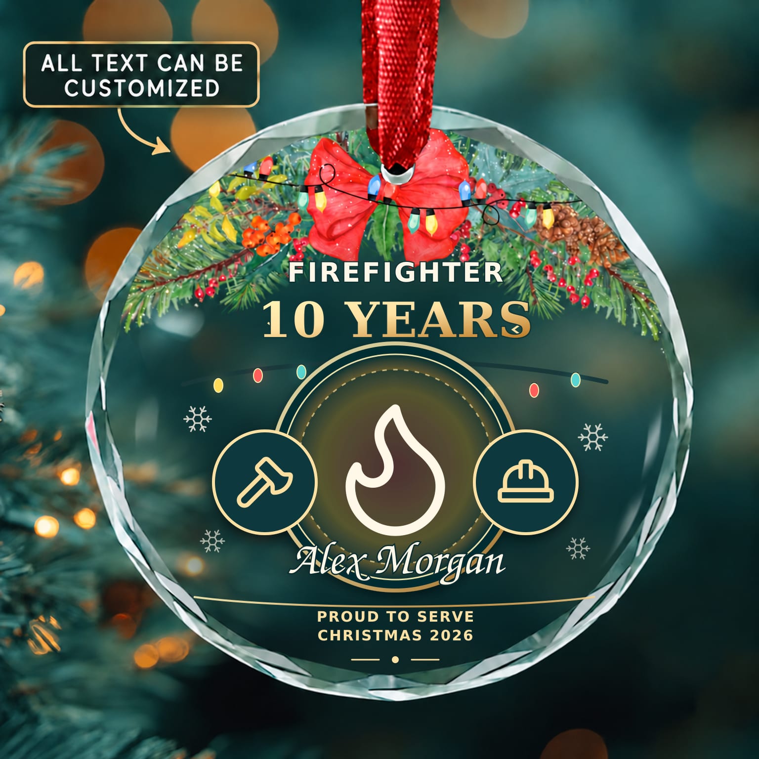 Firefighter Personalized Glass Ornament | 5To9Vibe