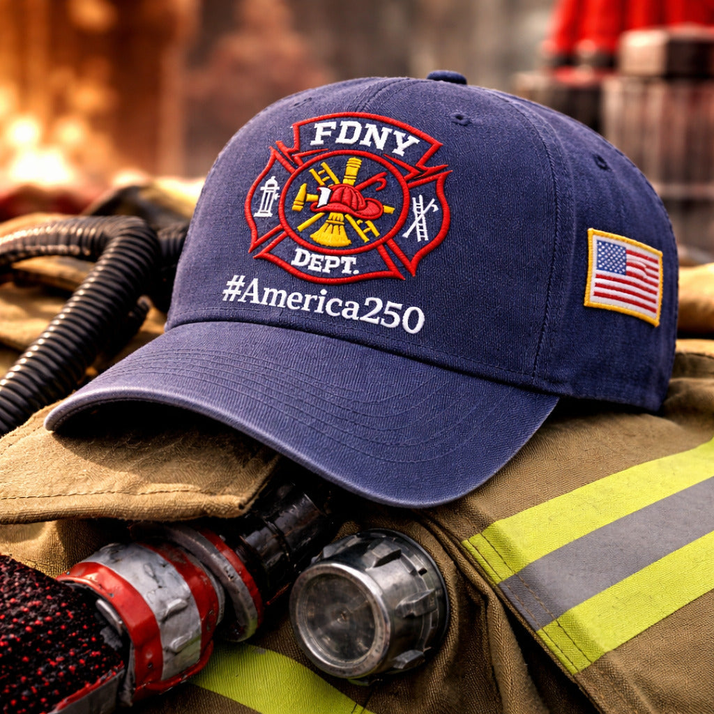 Firefighter Cap America 250 Anniversary Embroidered Logo Wash Embroidered Premium Wash Cap